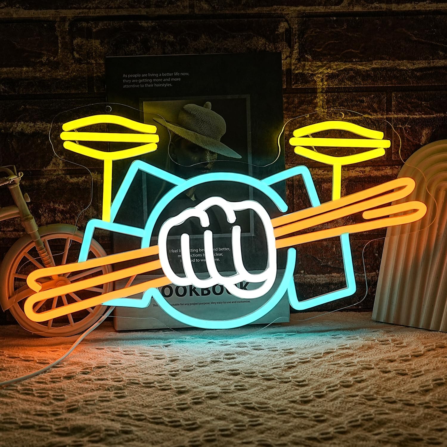 Led Lighting Wall Decor - Drum Set Neon Sign USB Powered