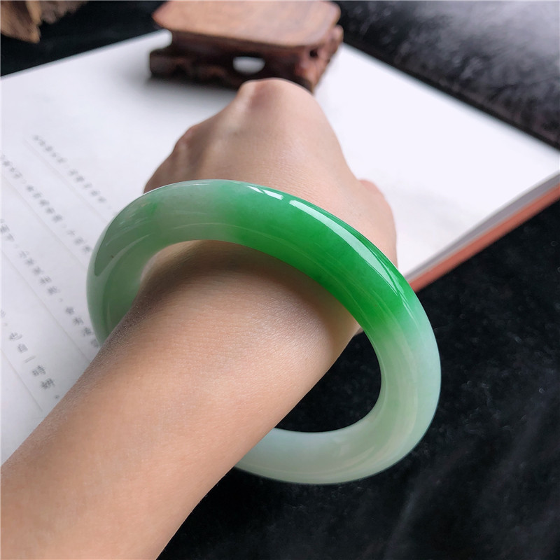 Lighting & Home Decor Studio Photos - Natural Burmese Jadeite Bracelet, Ice-Waxy Type,