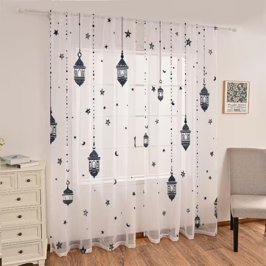 2PCS Digital Print Sheer Curta - огляд і ціна Office Lighting Decor