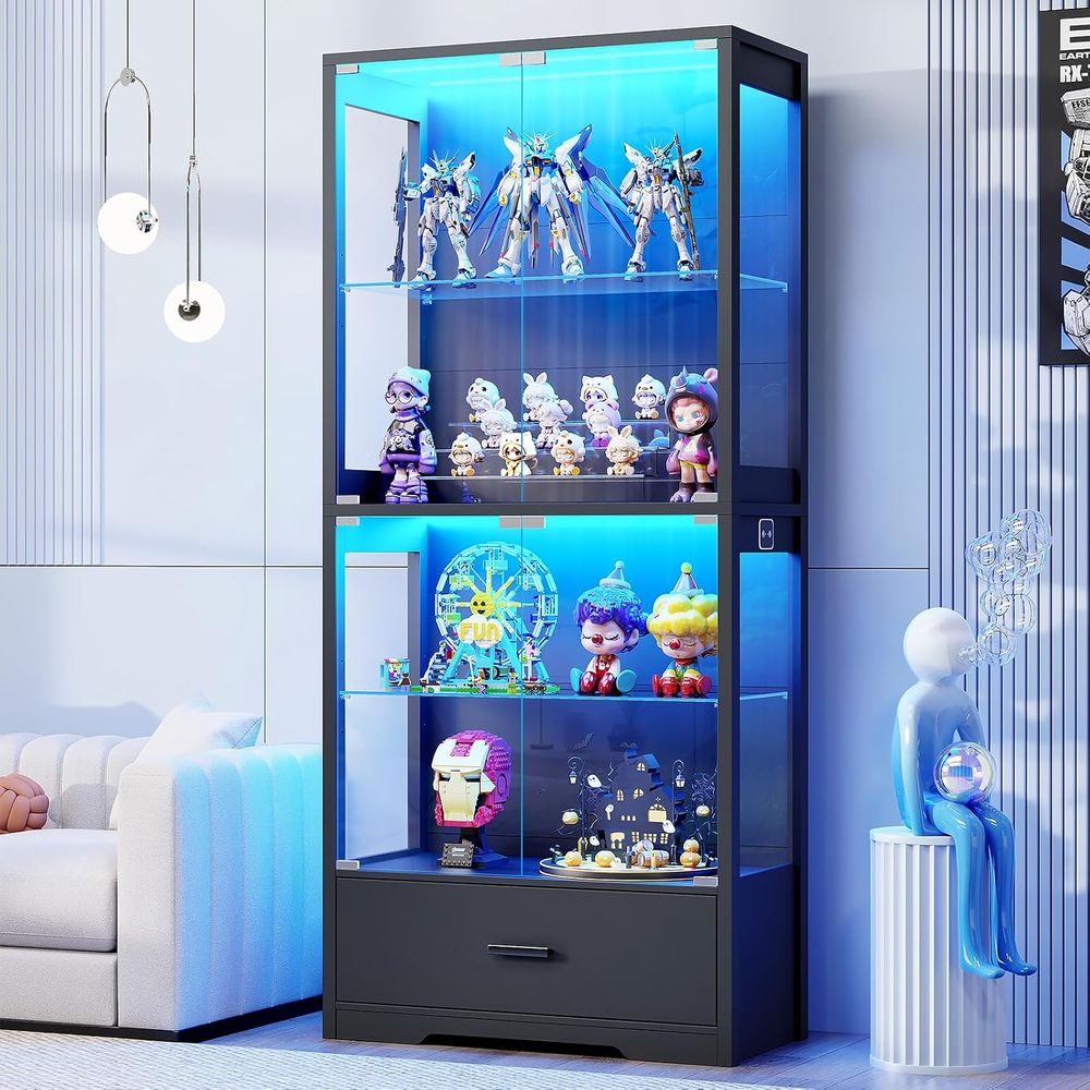 4-Tier Glass Curio Cabinet wit - огляд і ціна Lighting & Home Decor Studio Photos