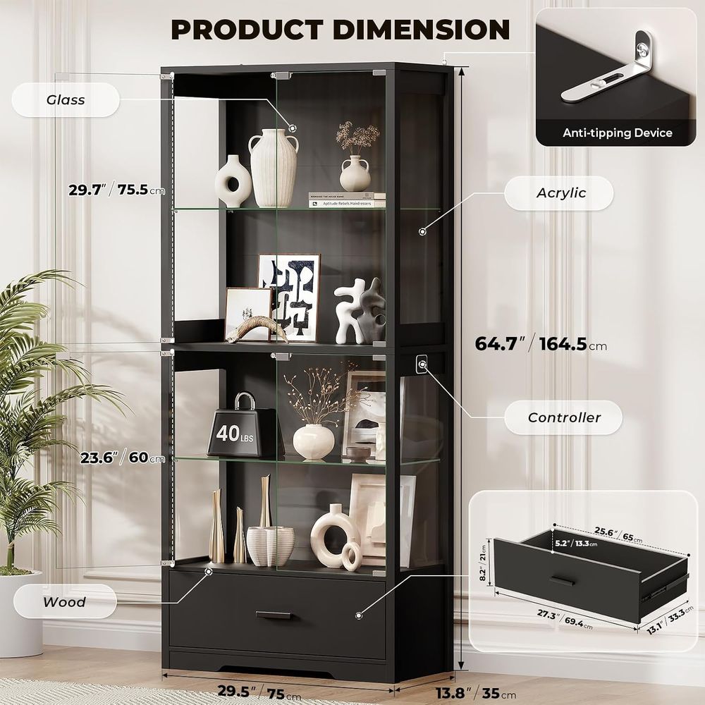 4-Tier Glass Curio Cabinet wit - огляд і ціна Lighting & Home Decor Studio Photos