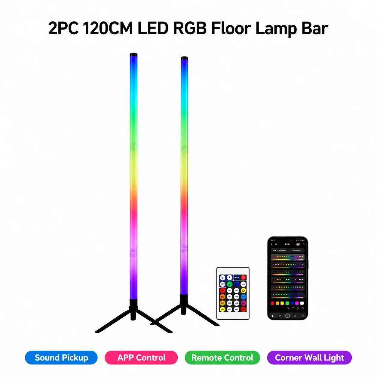 2PCS 120CM RGB Floor Lamp, Sou - огляд і ціна Home Lighting And Decor